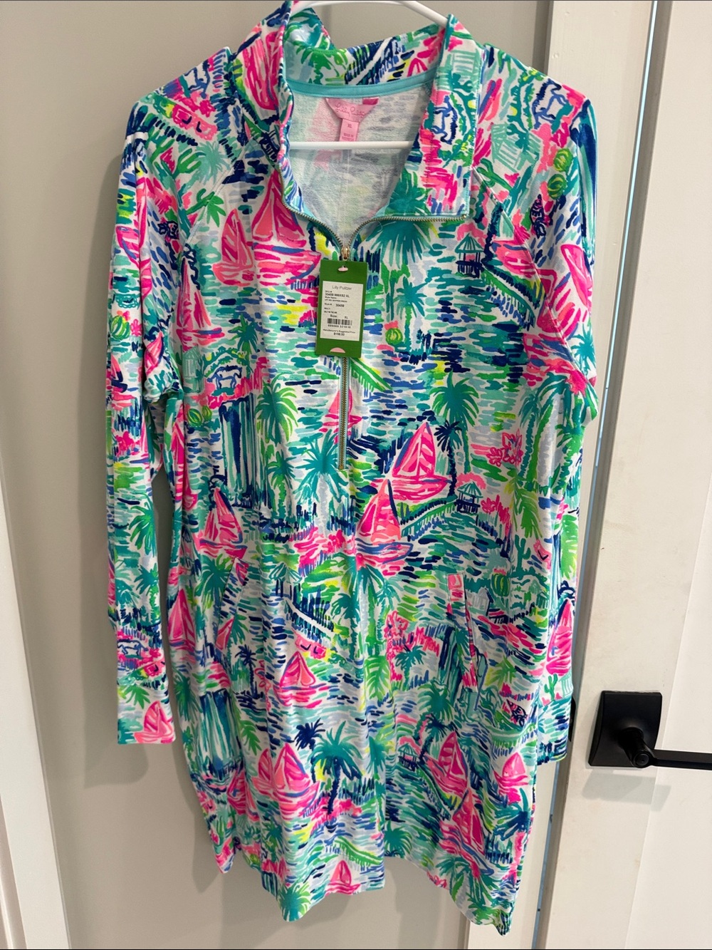 Lilly Pulitzer Sailboat & Palm Print Zip-Up Cover-Up — Pink, Green & Blue
